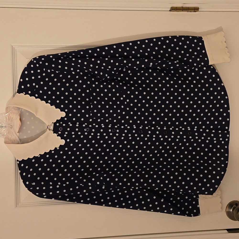 Tory Burch Navy Blouse with Cream Accents